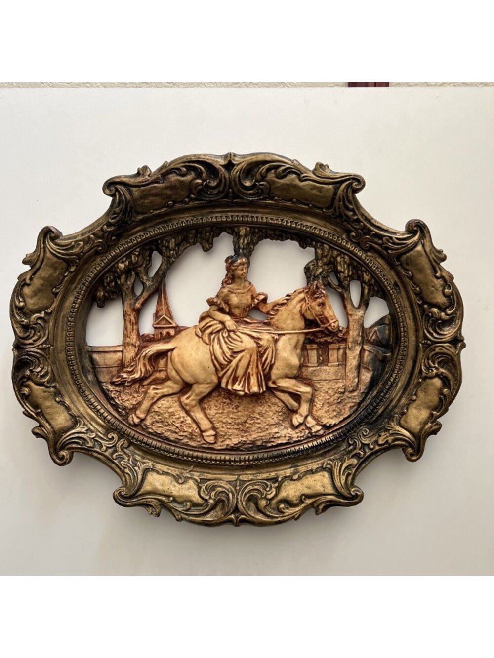 VICTORIAN 3D PLASTER CHALKWARE WALL ART HANGING PLAQUE ANTIQUE STYLE 15 X 18”